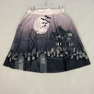 ModCloth Skirt Womens Medium Haunted House Halloween Pockets Lined Cotton A-line